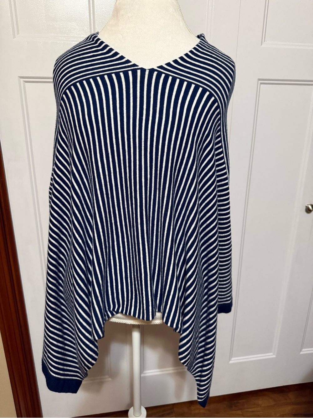 J.McLaughlin Betsy Striped Knit Poncho Cotton Cashmere Blend